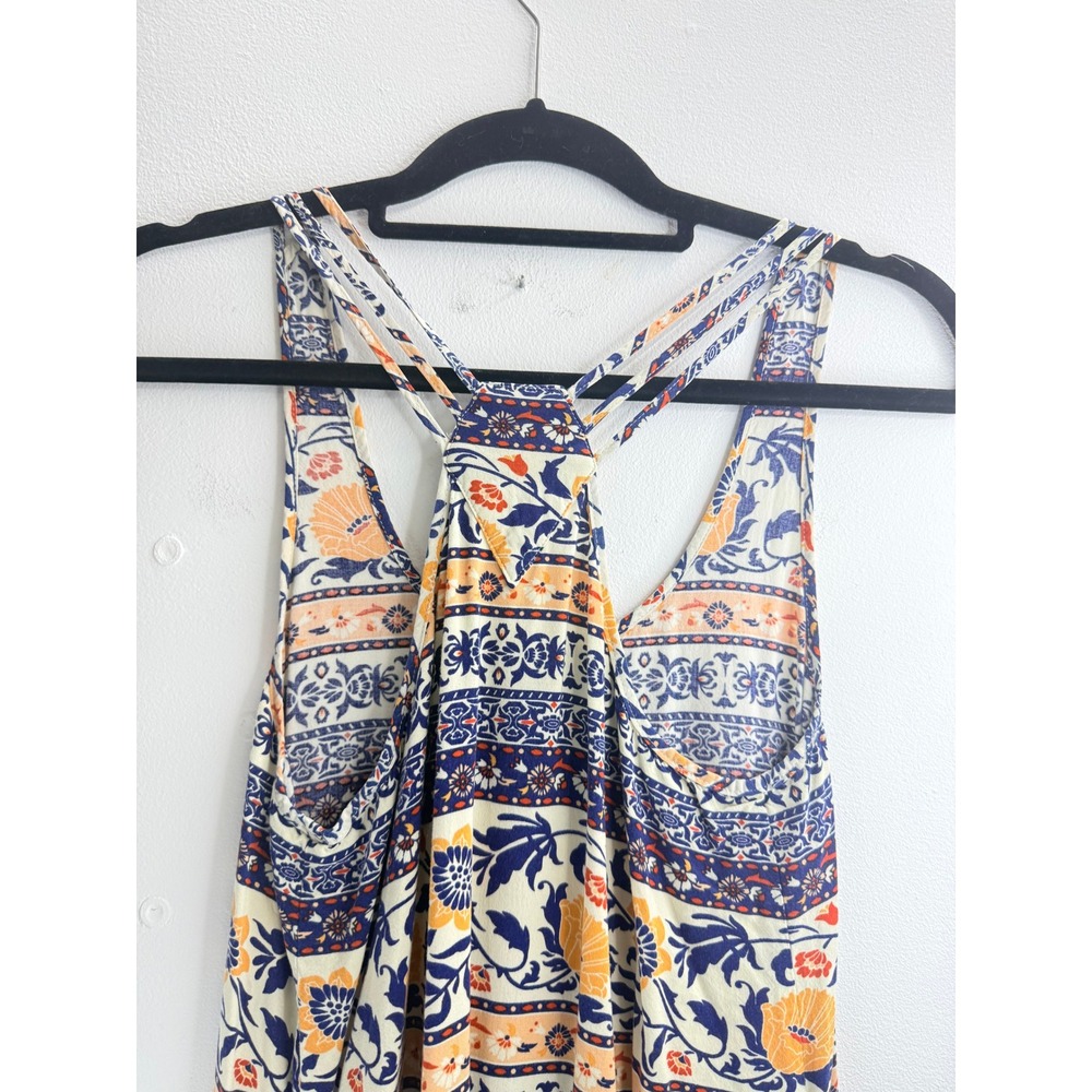 Forever 21 Women's Blue Orange Floral Boho Maxi Dress Strappy Racerback Sz S - Picture 8 of 12